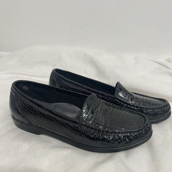 SAS Womens Simplify Loafer Size 9 M  Black Crocodile Patent Tripad Shoe Flat - Picture 1 of 8